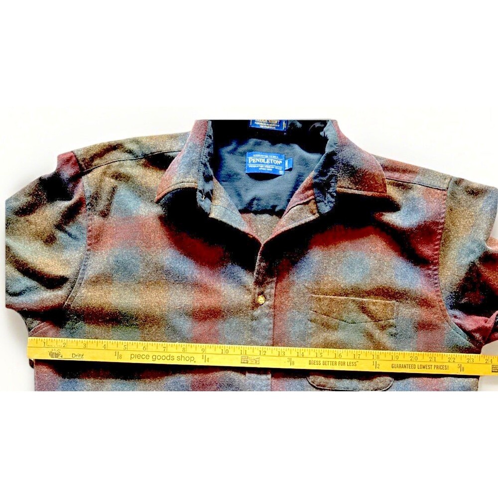 Pendleton Lodge Shirt Men’s Large Lng Virgin Wool Plaid Blue Gray Burgundy Camel - Picture 6 of 8